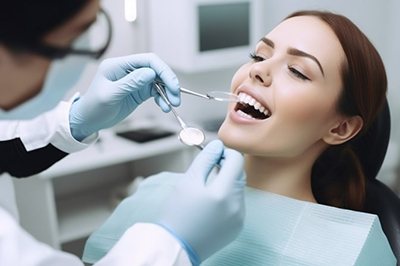 Female patient undergoing a dental checkup