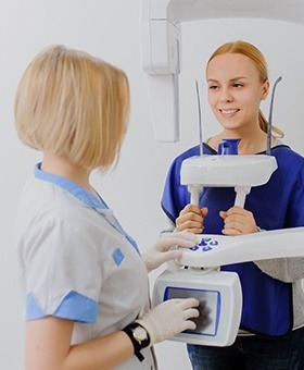 Woman receiving 3D CT scan