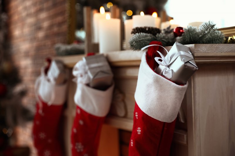 Stockings hung up on a mantle