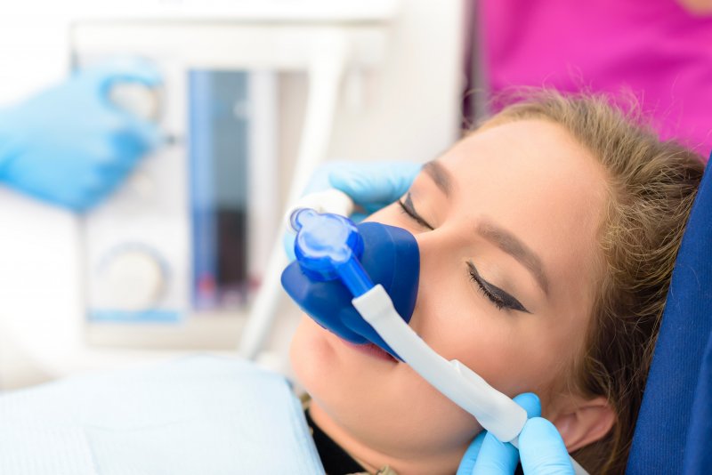 patient wearing a nitrous oxide mask